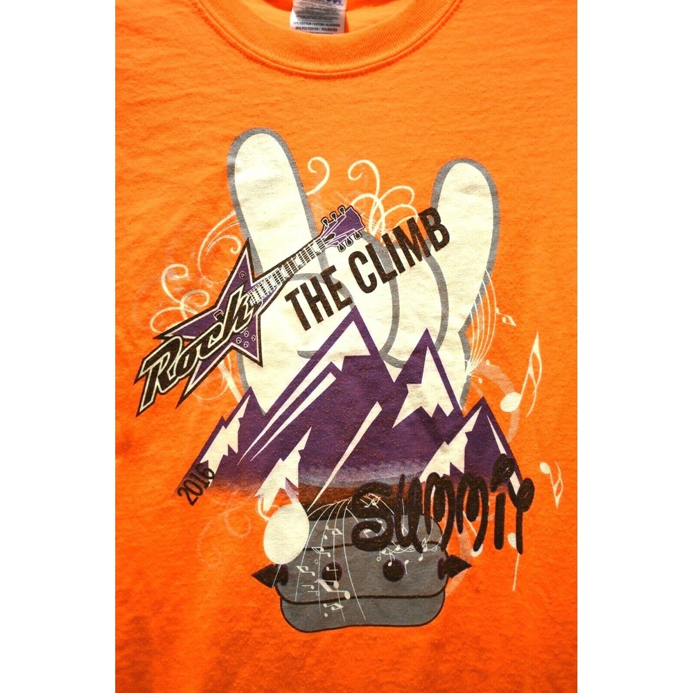 Gildan Rock The Climb Summit 2016 Graphic Tee Orange Mens Medium Kiss Eagles